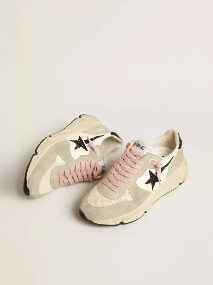 Suola Running con inserti in pelle scamosciata grigia e stella glitterata nera