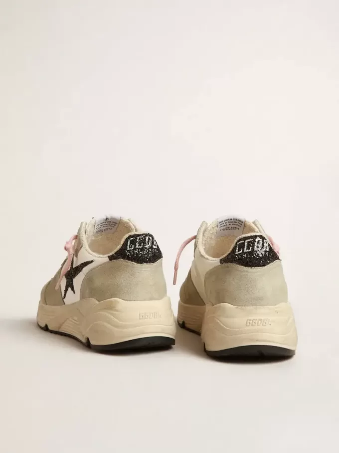 Suola Running con inserti in pelle scamosciata grigia e stella glitterata nera