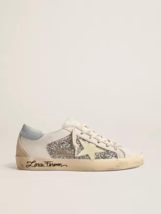 Super-Star bio-based con glitter argento e stella in pelle gialla