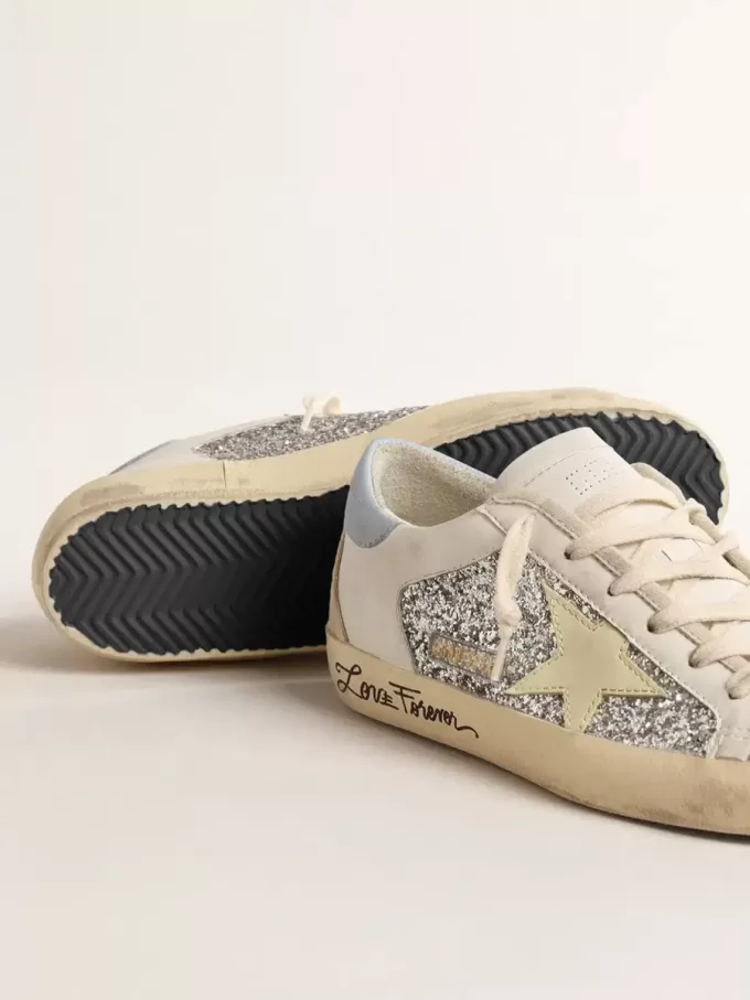 Super-Star bio-based con glitter argento e stella in pelle gialla Super-Star bio-based con glitter argento e stella in pelle gialla