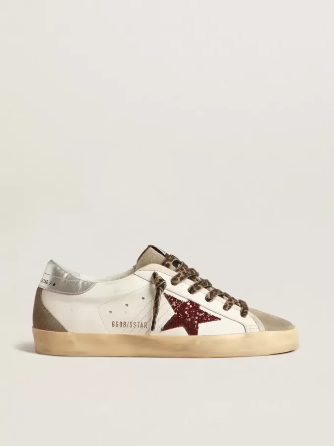 Super-Star con stella glitterata bordeaux e linguetta posteriore argentata