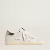 Super-Star con stella in pelle craquelé e linguetta sul tallone in pelle metallizzata