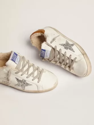 Super-Star da donna con fodera in shearling e stella glitterata argento