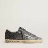 Super Star da donna con parte superiore glitterata e stella in pelle metallizzata argento