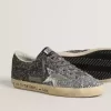 Super Star da donna con parte superiore glitterata e stella in pelle metallizzata argento
