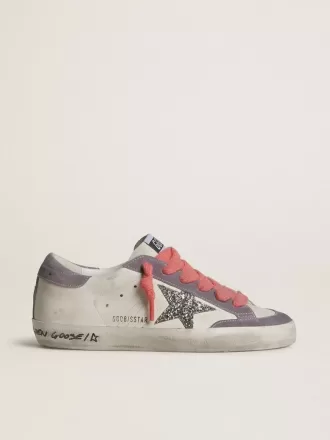 Super-Star da donna con stella glitterata argento e tallone in pelle scamosciata lilla