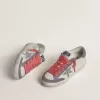 Super-Star da donna con stella glitterata argento e tallone in pelle scamosciata lilla