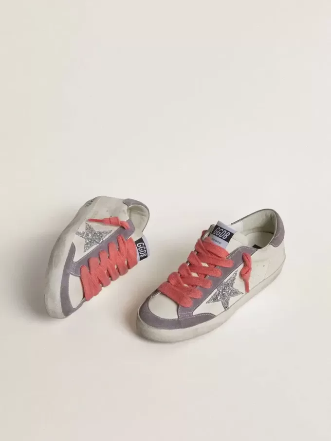 Super-Star da donna con stella glitterata argento e tallone in pelle scamosciata lilla