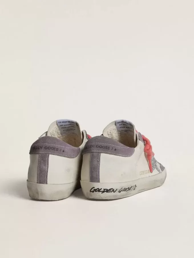 Super-Star da donna con stella glitterata argento e tallone in pelle scamosciata lilla