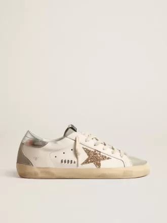 Super-Star da donna con stella glitterata dorata e inserti in camoscio grigio ghiaccio