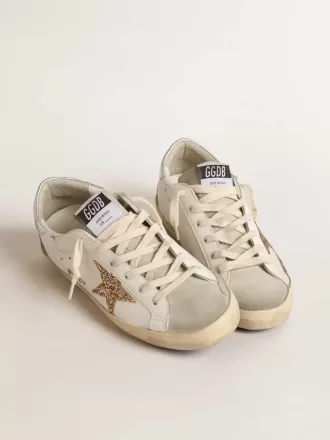 Super-Star da donna con stella glitterata dorata e inserti in camoscio grigio ghiaccio