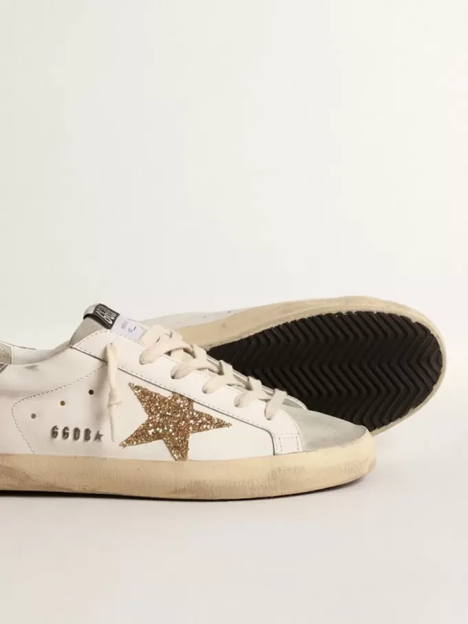 Super-Star da donna con stella glitterata dorata e inserti in camoscio grigio ghiaccio