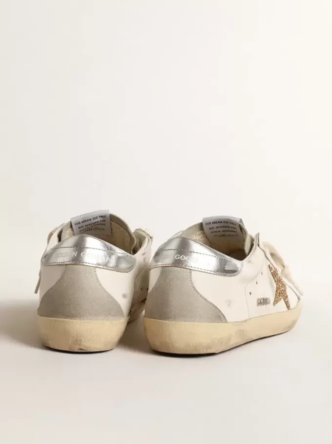 Super-Star da donna con stella glitterata dorata e inserti in camoscio grigio ghiaccio