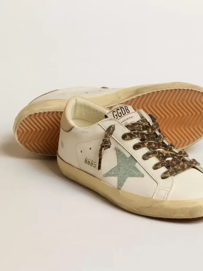 Super-Star da donna con stella glitterata grigia e linguetta sul tallone in pelle color nude