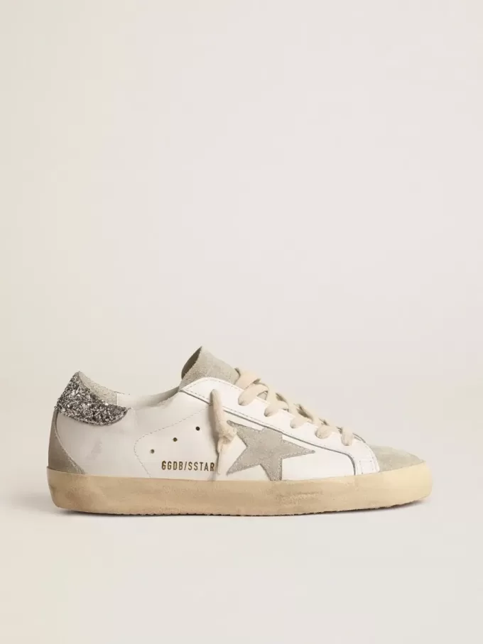 Super-Star da donna con stella grigia e linguetta sul tallone con glitter argento