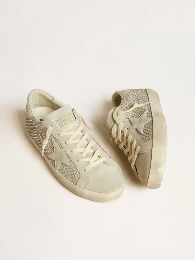 Super-Star da donna con stella in camoscio grigio e rete di cristalli Swarovski