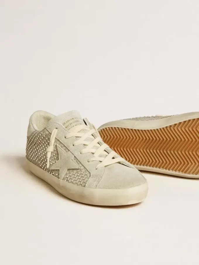 Super-Star da donna con stella in camoscio grigio e rete di cristalli Swarovski