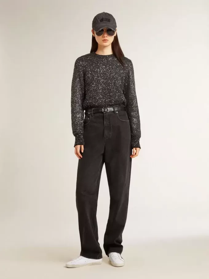 Super-Star da donna con stella in cristallo Swarovski nero e linguetta sul tallone