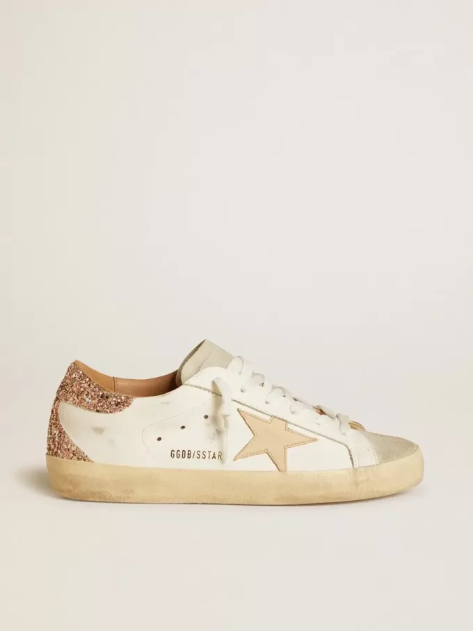 Super-Star da donna con stella in pelle color nude e tallone con glitter dorati