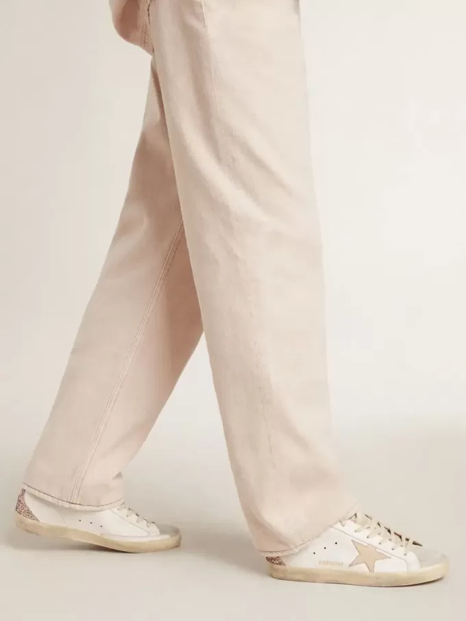 Super-Star da donna con stella in pelle color nude e tallone con glitter dorati
