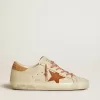 Super-Star da donna con stella in pelle e linguetta sul tallone in pelle con stampa cocco