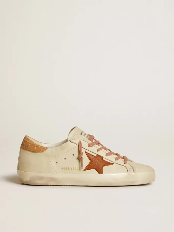 Super-Star da donna con stella in pelle e linguetta sul tallone in pelle con stampa cocco