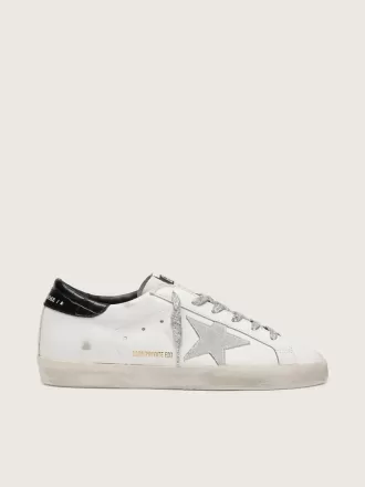 Super-Star da donna con stella in pelle scamosciata bianca e linguetta sul tallone in pelle nera con stampa cocco