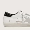 Super-Star da donna con stella in pelle scamosciata bianca e linguetta sul tallone in pelle nera con stampa cocco