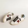 Super-Star da donna con stella in pelle scamosciata bordeaux e linguetta sul tallone con glitter azzurri