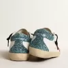 Super-Star da donna con stella in pelle scamosciata bordeaux e linguetta sul tallone con glitter azzurri