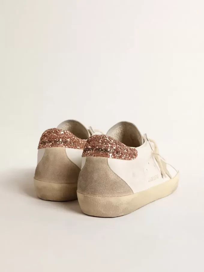 Super-Star da donna con stella in pelle scamosciata e tallone glitterato color pesca-rosa