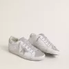 Super-Star da donna con stella in pelle scamosciata grigia e inserti glitterati argento