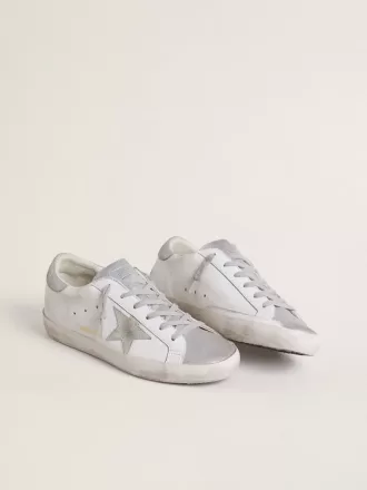 Super-Star da donna con stella in pelle scamosciata grigia e inserti glitterati argento