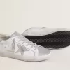 Super-Star da donna con stella in pelle scamosciata grigia e inserti glitterati argento