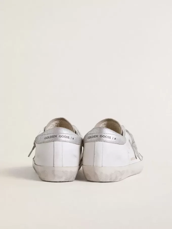 Super-Star da donna con stella in pelle scamosciata grigia e inserti glitterati argento