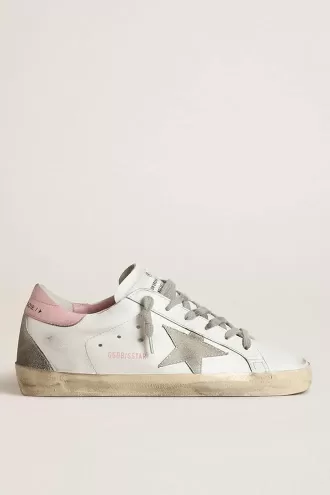 Super-Star da donna con stella in pelle scamosciata grigia e linguetta sul tallone in pelle rosa