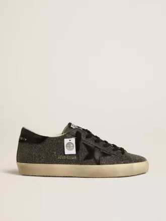 Super-Star da donna in cristalli Swarovski neri con stella in pelle scamosciata nera