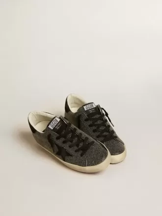 Super-Star da donna in cristalli Swarovski neri con stella in pelle scamosciata nera