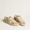 Super-Star da donna in glitter argento con stella e linguetta sul tallone in pelle