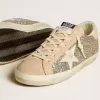 Super-Star da donna in glitter argento con stella e linguetta sul tallone in pelle