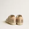 Super-Star da donna in glitter argento con stella e linguetta sul tallone in pelle