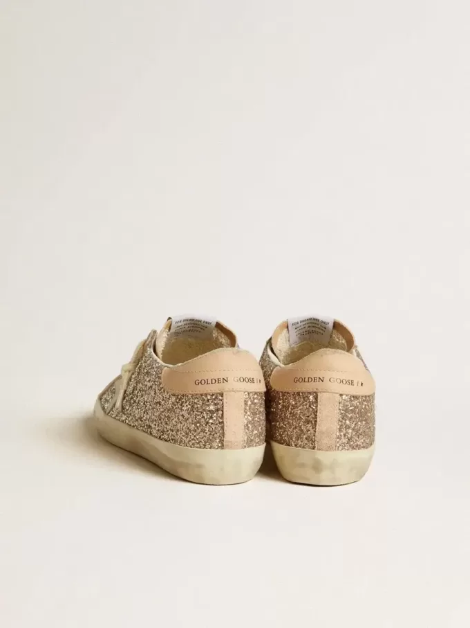 Super-Star da donna in glitter argento con stella e linguetta sul tallone in pelle