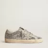 Super-Star da donna in glitter argento con stella in camoscio grigio ghiaccio