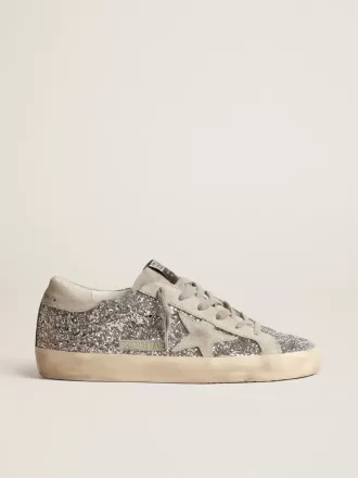 Super-Star da donna in glitter argento con stella in camoscio grigio ghiaccio