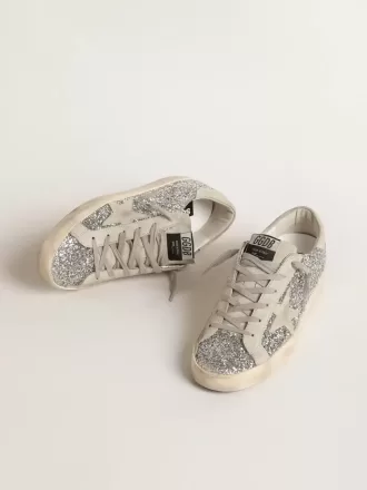 Super-Star da donna in glitter argento con stella in camoscio grigio ghiaccio