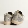 Super-Star da donna in glitter argento con stella in camoscio grigio ghiaccio