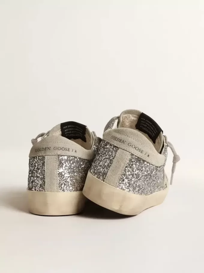 Super-Star da donna in glitter argento con stella in camoscio grigio ghiaccio