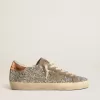 Super-Star da donna in glitter platino con stella in camoscio grigio tortora Super-Star da donna in glitter platino con stella in camoscio grigio tortora