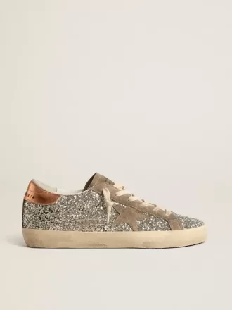 Super-Star da donna in glitter platino con stella in camoscio grigio tortora