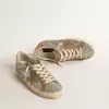 Super-Star da donna in glitter platino con stella in camoscio grigio tortora Super-Star da donna in glitter platino con stella in camoscio grigio tortora